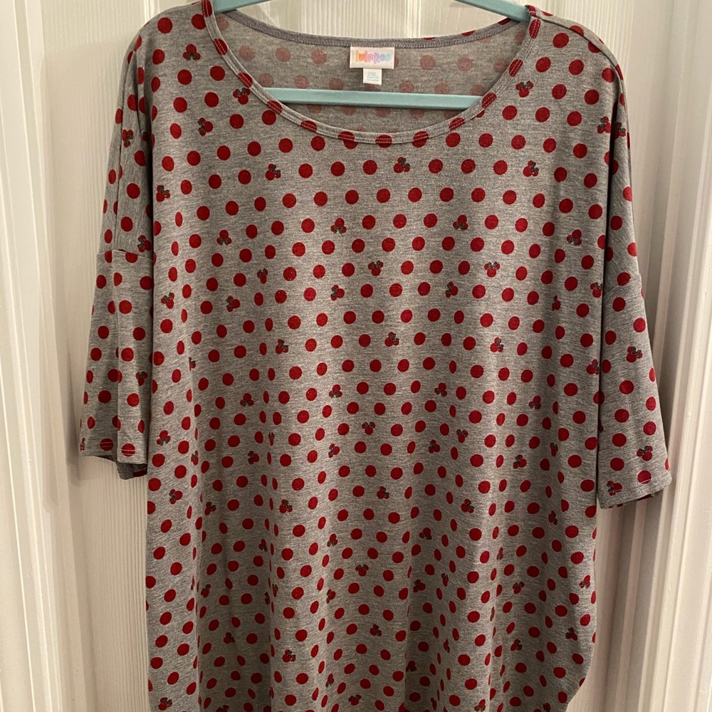 LuLaRoe Grey & Red Minnie Mouse Irma Tunic 2XL
